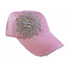 Olive and Pique Super Bling Ball Cap Lovely Glass Beaded Flower  Distressed Cap  eb-39344768